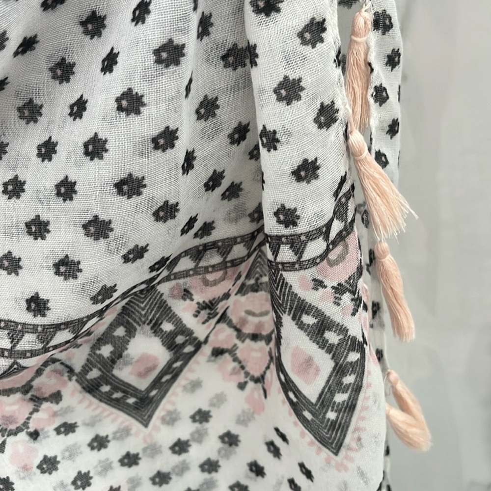 Pink and black fringe scarf